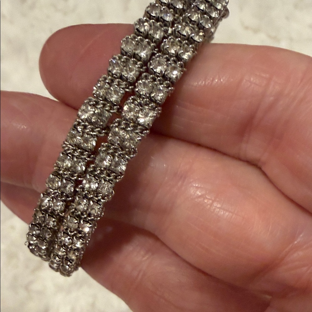Silver Rhinestone Hoop Earrings & Beaded Cuff Bracelet Set - Picture 4 of 5